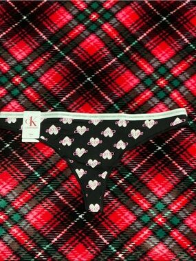 Calvin Klein Black Thong with Pink Heart Logo
